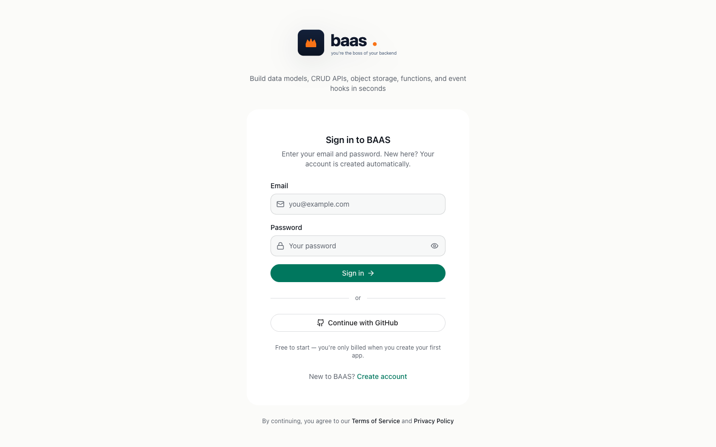 DWS BaaS sign-in screen